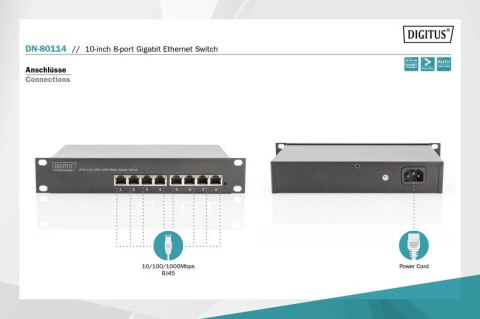 Przełącznik 10 cali Rack 8-portowy Gigabit Ethernet, 8x10/100/1000Mbps Przełącznik 10 cali Rack 8-portowy Gigabit Ethernet, 8x10/100/1000Mbps