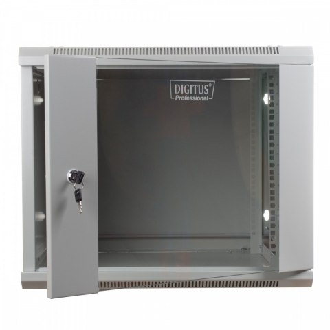 Szafa sieciowa wisząca 19 cali 9U rack 600x600, drzwi szyba, niedzielona, niezłożona, Szara