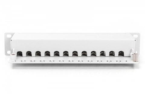 Patch panel 10 cali 12-portów RJ-45 Kat.6 ekranowany 1U kompletny LSA, wspornik kablowy, szary Patch panel 10 cali 12-portów RJ-45 Kat.6 ekranowany 1U kompletny LSA, wspornik kablowy, szary