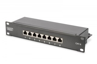 Patch panel 10 cali 8-portów RJ-45 Kat.6 ekranowany 1U kompletny LSA, wspornik kablowy, Czarny