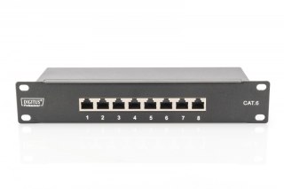 Patch panel 10 cali 8-portów RJ-45 Kat.6 ekranowany 1U kompletny LSA, wspornik kablowy, Czarny