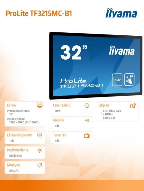 Monitor 32 TF3215MC-B1 Pojemnościowy 30 pkt AMVA VGA HDMI IP65 Monitor 32 TF3215MC-B1 Pojemnościowy 30 pkt AMVA VGA HDMI IP65