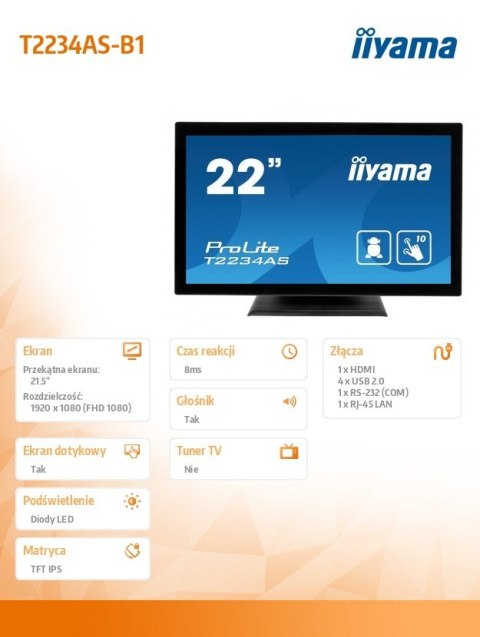 Monitor 22 cale T2234AS-B1 POJ.10PKT.IP65,HDMI,ANDROID 8.1,