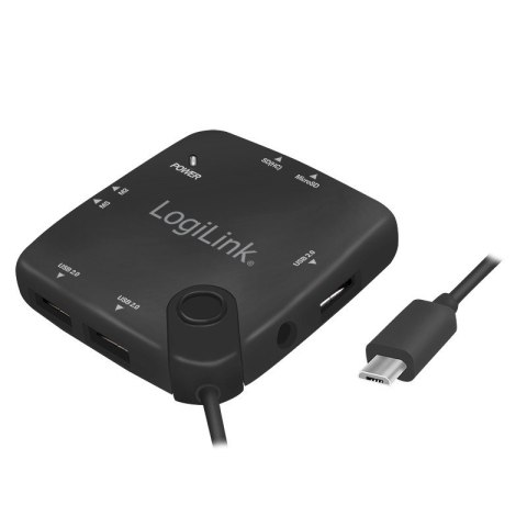 Hub USB 2.0, 3 porty, z czytnikiem kart, OTG, Micro-USB, Android Hub USB 2.0, 3 porty, z czytnikiem kart, OTG, Micro-USB, Android