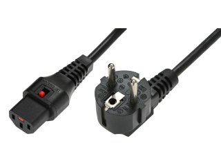Kabel połączeniowy zasilający blokada IEC LOCK 3x1mm2 Schuko kątowy/C13 prosty M/Ż 1,5m Czarny