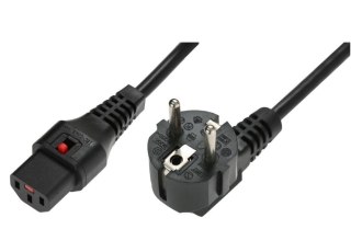 Kabel połączeniowy zasilający blokada IEC LOCK 3x1mm2 Schuko kątowy/C13 prosty M/Ż 3m Czarny