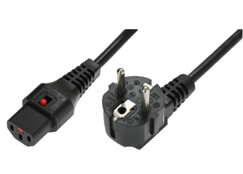 Kabel połączeniowy zasilający blokada IEC LOCK 3x1mm2 Schuko kątowy/C13 prosty M/Ż 3m Czarny Kabel połączeniowy zasilający blokada IEC LOCK 3x1mm2 Schuko kątowy/C13 prosty M/Ż 3m Czarny