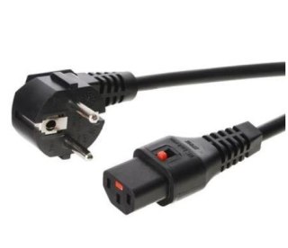 Kabel połączeniowy zasilający blokada IEC LOCK 3x1mm2 Schuko kątowy/C13 prosty M/Ż 5m Czarny