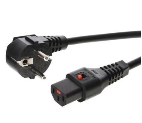 Kabel połączeniowy zasilający blokada IEC LOCK 3x1mm2 Schuko kątowy/C13 prosty M/Ż 5m Czarny Kabel połączeniowy zasilający blokada IEC LOCK 3x1mm2 Schuko kątowy/C13 prosty M/Ż 5m Czarny