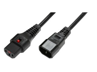 Kabel przedłużający zasilający blokada IEC LOCK 3x1mm2 C14/C13 prosty M/Ż 1m Czarny