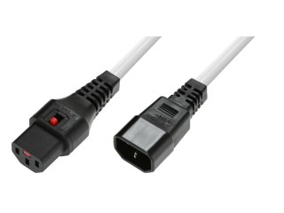 Kabel przedłużający zasilający blokada IEC LOCK 3x1mm2 C14/C13 prosty M/Ż 3m Biały