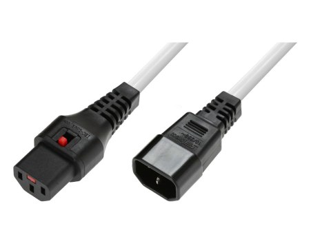 Kabel przedłużający zasilający blokada IEC LOCK 3x1mm2 C14/C13 prosty M/Ż 3m Biały