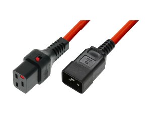 Kabel zasilający serwerowy blokada IEC LOCK 3x1,5mm2 C20 prosty/C19 prosty M/Ż 2m Czerwony