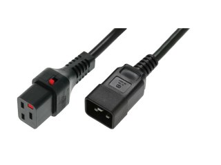 Kabel zasilający serwerowy blokada IEC LOCK 3x1,5mm2 C20 prosty/C19 prosty M/Ż 3m Czarny
