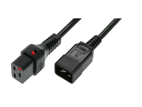 Kabel zasilający serwerowy blokada IEC LOCK 3x1,5mm2 C20 prosty/C19 prosty M/Ż 3m Czarny