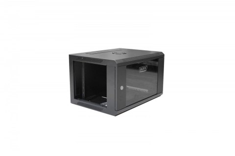 Szafa wisząca jednosekcyjna 19 cali 6U 368/600/450mm drzwi szklane Czarna Szafa wisząca jednosekcyjna 19 cali 6U 368/600/450mm drzwi szklane Czarna