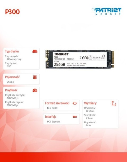 Dysk SSD P300 256GB M.2 PCIe Gen 3 x4 1700/1100