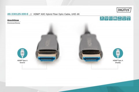 Kabel połączeniowy hybrydowy AOC HDMI 2.0 Premium HighSpeed 4K/60Hz UHD HDMI A/HDMI A M/M 30m Czarny Kabel połączeniowy hybrydowy AOC HDMI 2.0 Premium HighSpeed 4K/60Hz UHD HDMI A/HDMI A M/M 30m Czarny