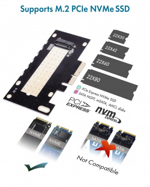 Karta PCIe z gniazdem M.2 M-Key dla jednego dysku SSD M.2 NVMe, podświetlenie ARGB IB-PCI224M2-RGB Karta PCIe z gniazdem M.2 M-Key dla jednego dysku SSD M.2 NVMe, podświetlenie ARGB IB-PCI224M2-RGB