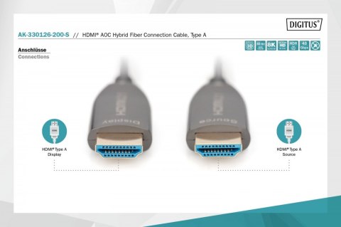 Kabel połączeniowy hybrydowy AOC HDMI 2.1 Ultra High Speed 8K/60Hz UHD HDMI A/HDMI A M/M 20m Czarny Kabel połączeniowy hybrydowy AOC HDMI 2.1 Ultra High Speed 8K/60Hz UHD HDMI A/HDMI A M/M 20m Czarny