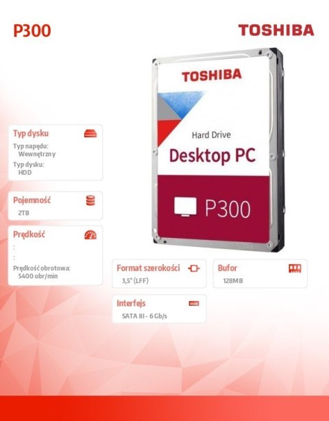 Dysk HDD P300 2TB 3.5 S3 5400 rpm 128MB bulk Dysk HDD P300 2TB 3.5 S3 5400 rpm 128MB bulk