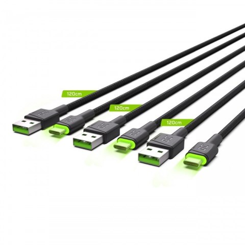 Kabel zestaw 3x GC Ray USB - USB-C 120 cm, LED
