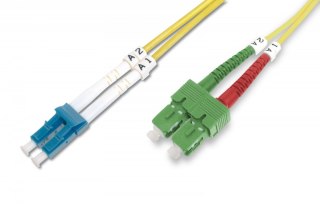 Światłowodowy kabel krosowy (patch cord) jednomodowy SC APC/LC dplx, SM 9/125, OS2, LSOH, 2m, żółty