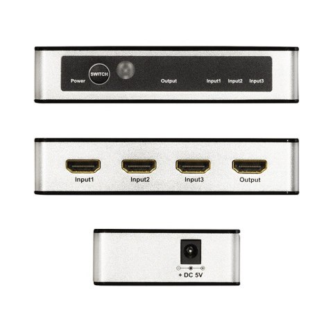 Switch 3x1 HDMI, 4K 30Hz, z pilotem Switch 3x1 HDMI, 4K 30Hz, z pilotem