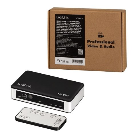 Switch 3x1 HDMI, 4K 30Hz, z pilotem Switch 3x1 HDMI, 4K 30Hz, z pilotem