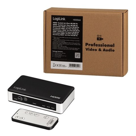 Switch 3x1 HDMI, 4K 60Hz, z pilotem Switch 3x1 HDMI, 4K 60Hz, z pilotem