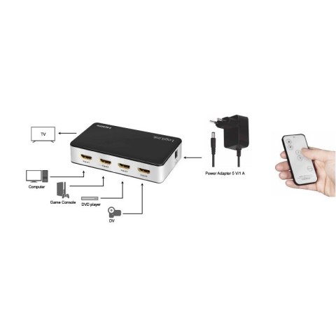 Switch 4x1 HDMI, 4K 60Hz, z pilotem Switch 4x1 HDMI, 4K 60Hz, z pilotem
