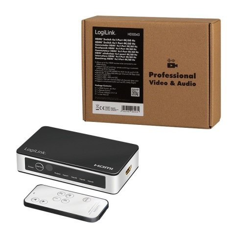 Switch 4x1 HDMI, 4K 60Hz, z pilotem Switch 4x1 HDMI, 4K 60Hz, z pilotem