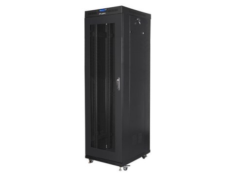 Szafa instalacyjna rack stojąca 19 42U 600x800 czarna, drzwi perforowane lcd (flat pack) Szafa instalacyjna rack stojąca 19 42U 600x800 czarna, drzwi perforowane lcd (flat pack)