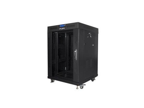 Szafa instalacyjna Rack stojąca 19 15U 600X600 czarna, drzwi sklane (flat pack)
