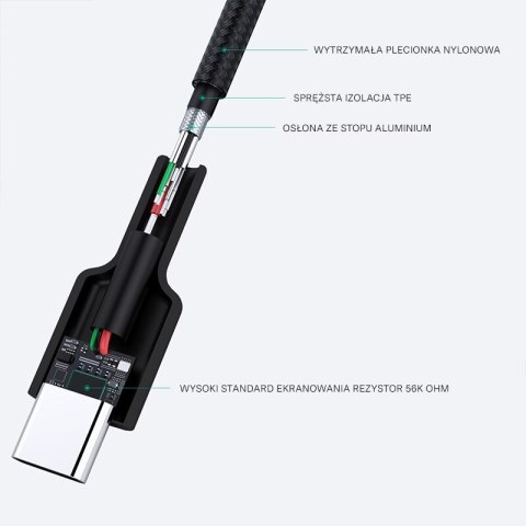 CB-CA2 OEM kabel USB-C - USB-A 2m 60W PD 3A 20V FCP AFC nylonowy oplot czarny CB-CA2 OEM kabel USB-C - USB-A 2m 60W PD 3A 20V FCP AFC nylonowy oplot czarny