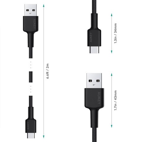 CB-CA2 OEM kabel USB-C - USB-A 2m 60W PD 3A 20V FCP AFC nylonowy oplot czarny CB-CA2 OEM kabel USB-C - USB-A 2m 60W PD 3A 20V FCP AFC nylonowy oplot czarny