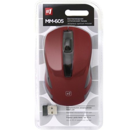 Mysz bezprzewodowa optyczna DEFENDER MM-605 RF 1200dpi 3P, czerwona Mysz bezprzewodowa optyczna DEFENDER MM-605 RF 1200dpi 3P, czerwona