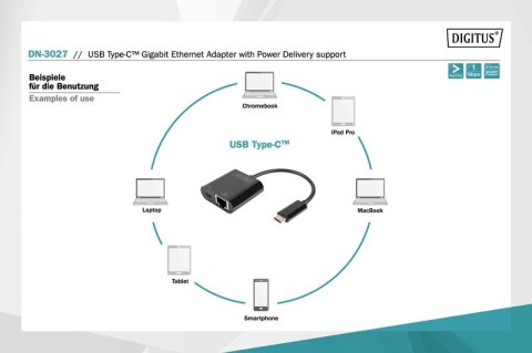 Karta sieciowa przewodowa USB 3.0 Typ C do RJ45 Gigabit Ethernet oraz 1xUSB Typ C z PD 2.0 Karta sieciowa przewodowa USB 3.0 Typ C do RJ45 Gigabit Ethernet oraz 1xUSB Typ C z PD 2.0