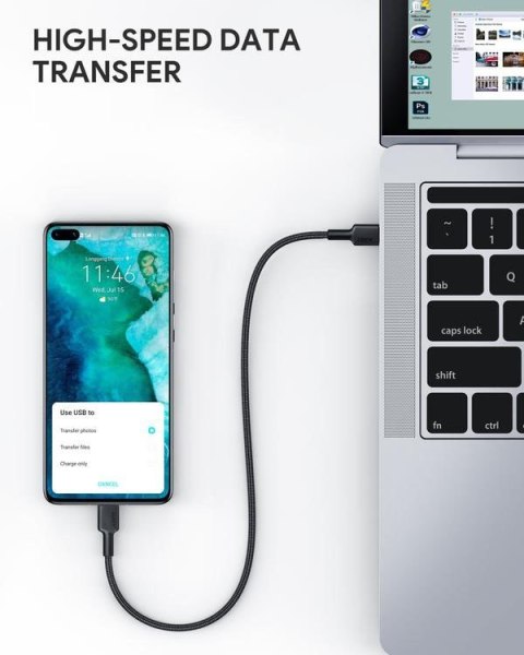 CB-CC2 OEM kabel USB-C - USB-C 2m 60W PD 3A 20V nylonowy oplot czarny CB-CC2 OEM kabel USB-C - USB-C 2m 60W PD 3A 20V nylonowy oplot czarny