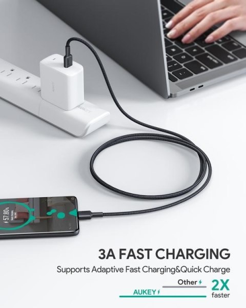 CB-CC3 OEM kabel USB-C - USB-C 3m 60W PD 20V nylonowy oplot czarny