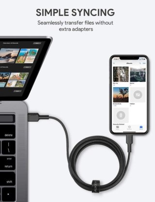 CB-CL03 kabel Lightning - USB-C 2m MFi Apple USB-PD nylonowy oplot czarny
