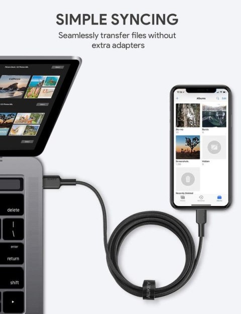 CB-CL03 kabel Lightning - USB-C 2m MFi Apple USB-PD nylonowy oplot czarny