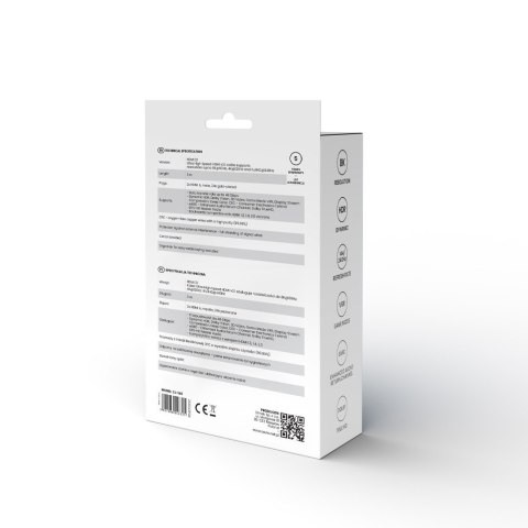 Kabel HDMI (M) v2.1, kątowy, 3m, 8K, miedź, niebiesko-czarny, złote końcówki, ethernet/3D, CL-148