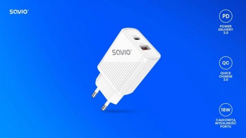 Ładowarka sieciowa USB Quick Charge, Power Delivery 3.0, 18W, LA-04 Ładowarka sieciowa USB Quick Charge, Power Delivery 3.0, 18W, LA-04