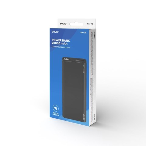 Power bank 20000 mAh, czarny, BA-05 Power bank 20000 mAh, czarny, BA-05