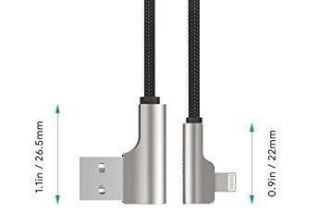 CB-AL01 OEM kabel 90° Lightning - USB-A 2m MFi Apple kątowy wtyki 90 stopni nylonowy oplot czarny