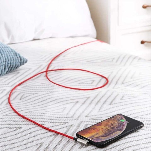 CB-AL01 OEM kabel 90° Lightning - USB-A 2m MFi Apple kątowy wtyki 90 stopni nylonowy oplot czerwony