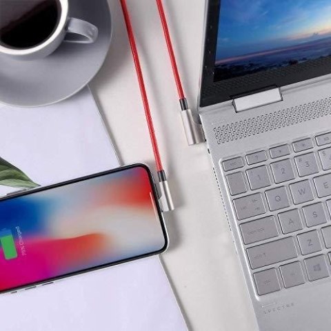 CB-AL01 OEM kabel 90° Lightning - USB-A 2m MFi Apple kątowy wtyki 90 stopni nylonowy oplot czerwony