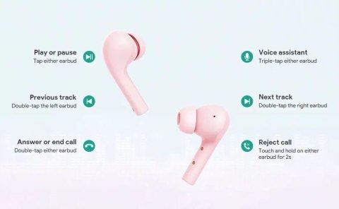 EP-T21S Pink True Wireless Słuchawki Bluetooth 5.0 | 3D SurroundSound | Move Compact II | wodoodporne IPX6 | 30h