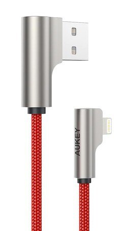 CB-AL04 OEM kabel 90° Lightning - USB-A 1m MFi Apple kątowy wtyki 90 stopni nylonowy oplot czerwony